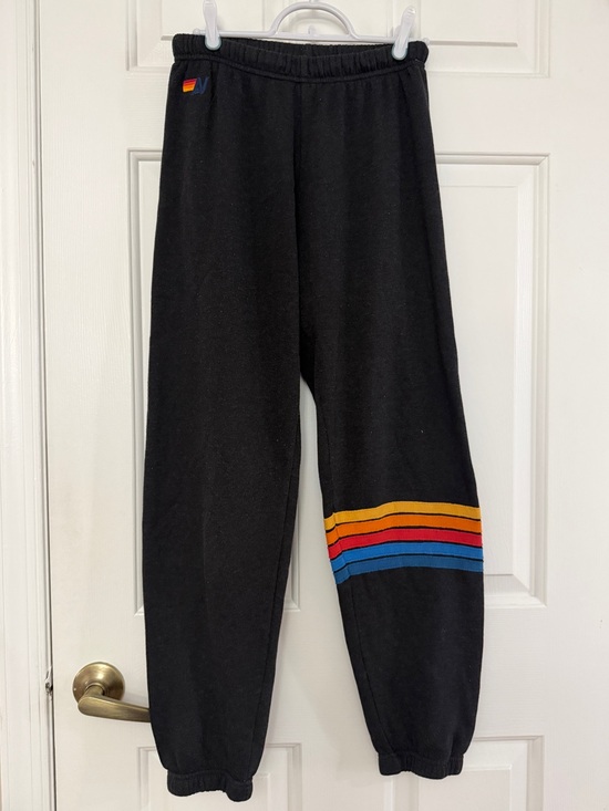 Aviator Nation Pants - Aviator Nation Washed Black Sweatpants with Multicolor Stripes